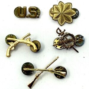 US Military Insignia Pins Lot WWII Crossed Rifles Crossed Pistols Rank Pin